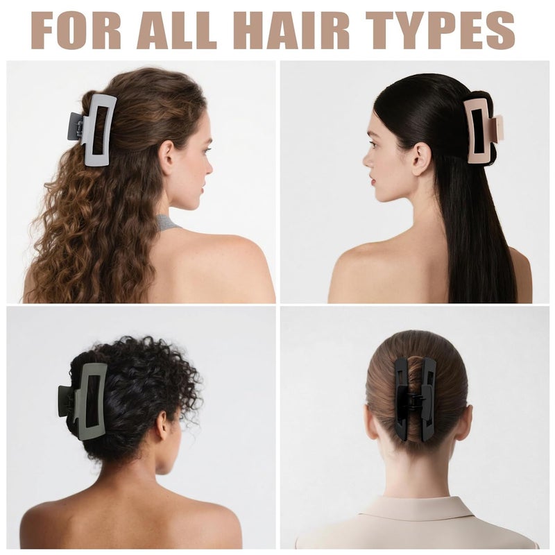 TOCESS 4.33 Inch Big Claw Clips 8 Pack, Matte Finish Large Neutral Color Hair Claw for Thick, Curly, Long, Wavy Hair, Non-slip Square Bulk Hair Clips for Women & Girls - Image 5